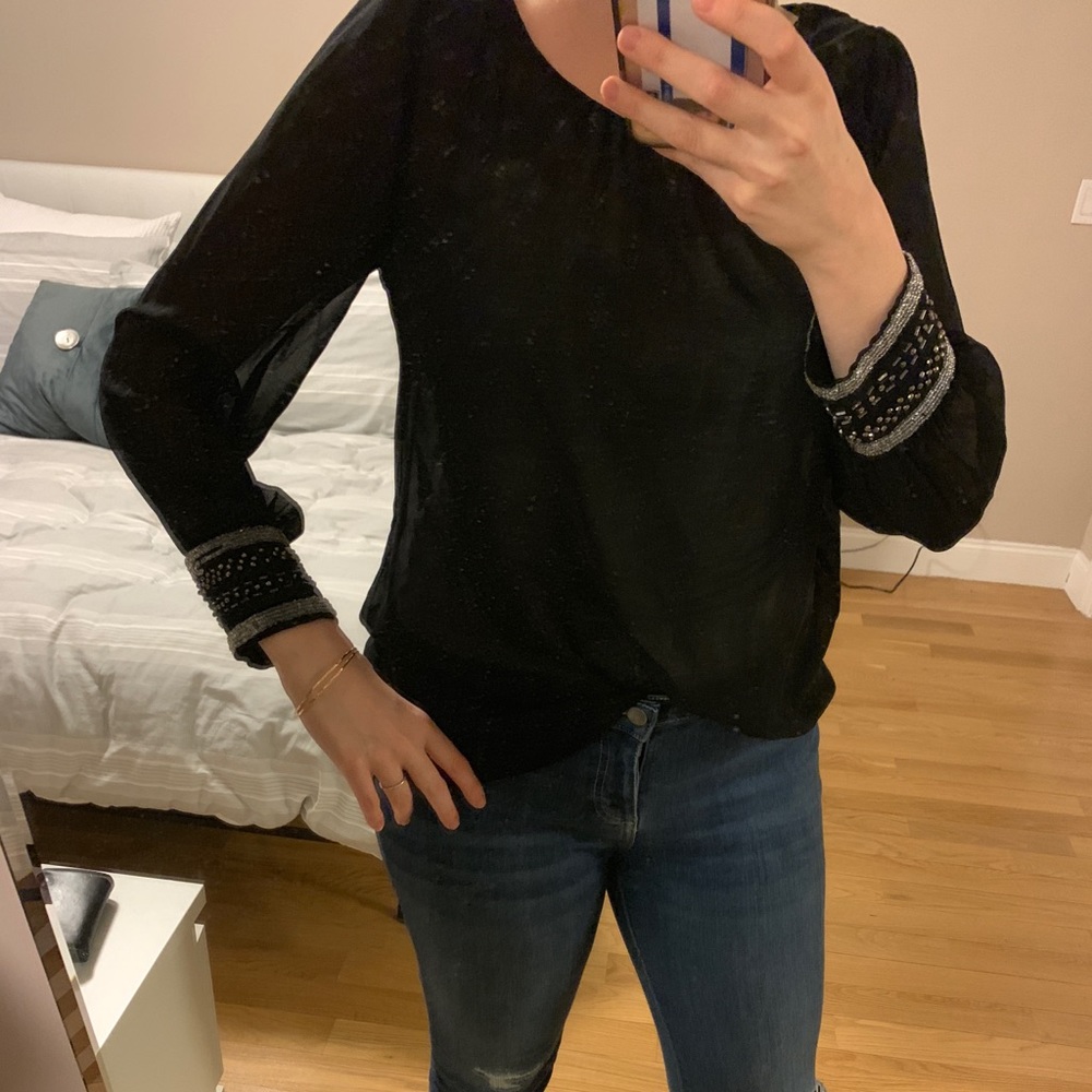 Chiffon Shirt with Bejeweled Cuffs